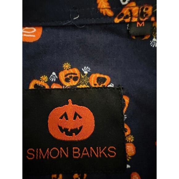 Simon Banks Men's Halloween Pumpkin Skull Prints Button Down Shirt MEDIUM NWOT‎ - Picture 7 of 7